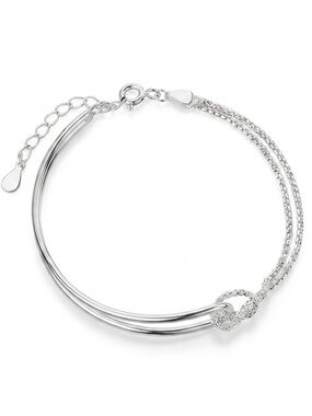 925 Sterling Silver Knot Bangle Minimalist Infinity Dainty Elegant Bracelet